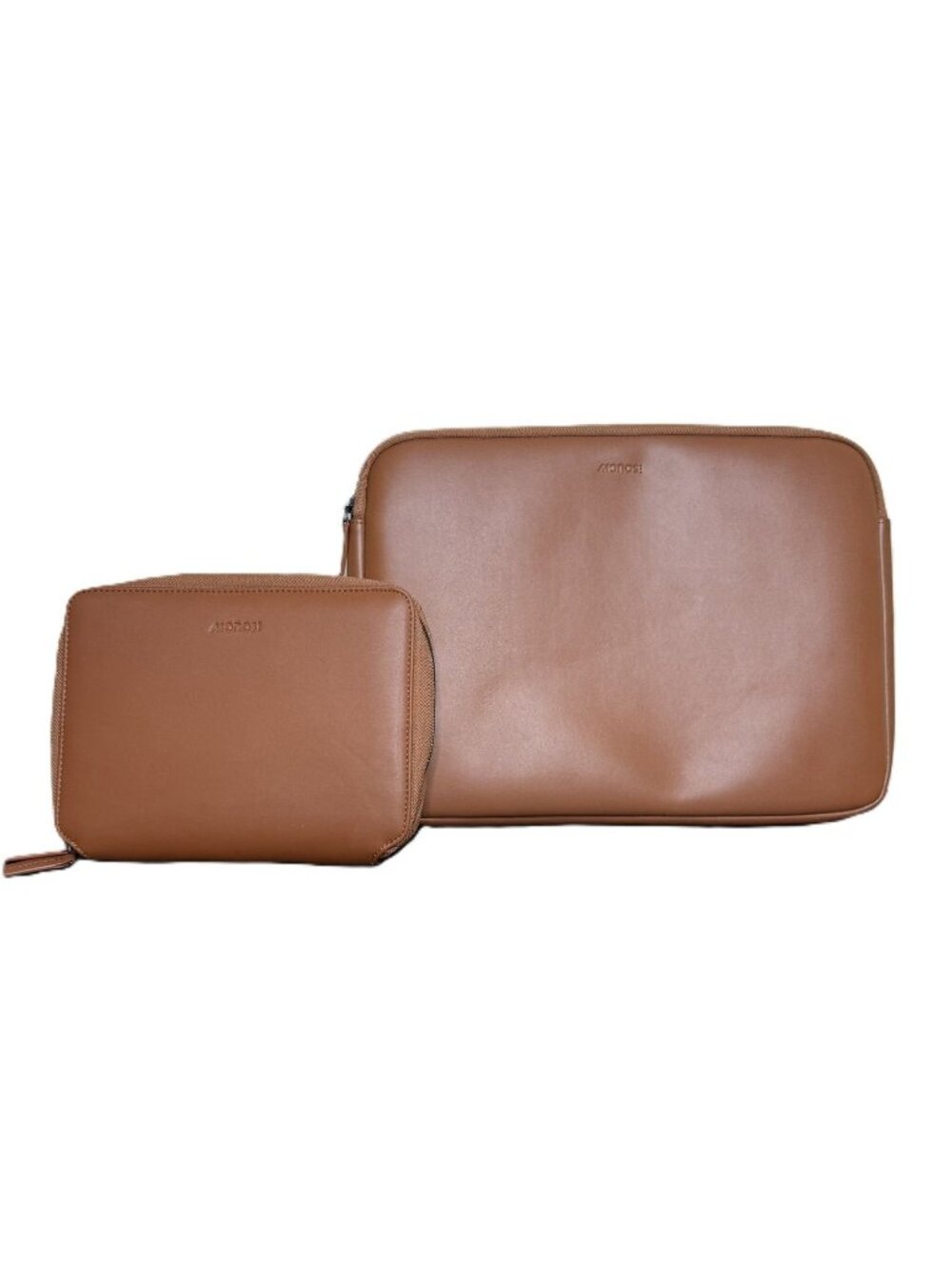 NEW Monos Vegan Leather Metro Folio & 14" Laptop Sleeve in Saddle Tan